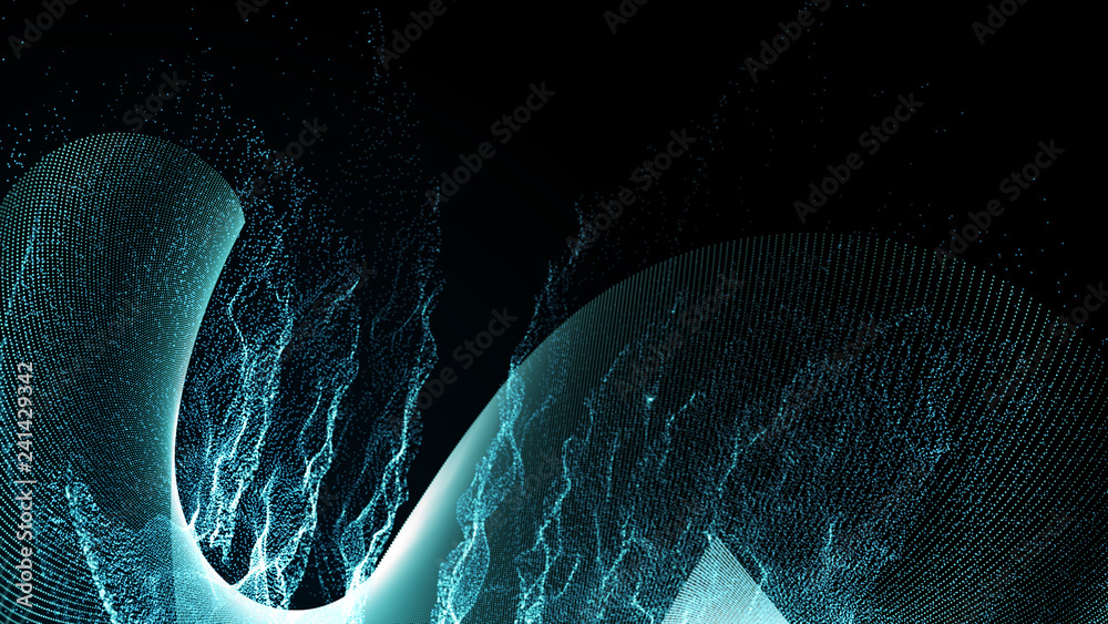 Poster imitation an abstract wave on dark background. network design with particle. big data. abstract brig