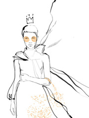 Young beautiful woman fashion-illustration watercolour draw portrait