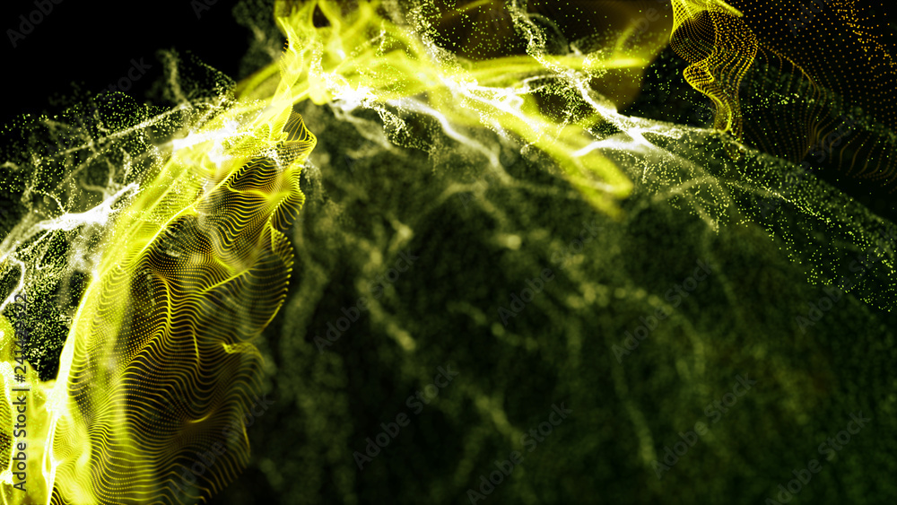 Poster imitation an abstract wave on dark background. network design with particle. big data. abstract brig