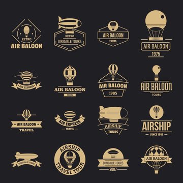 Air balloon logo icons set. Simple illustration of 16 air balloon logo vector icons for web