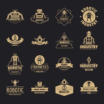 Robot logo icons set. Simple illustration of 16 robot logo vector icons for web