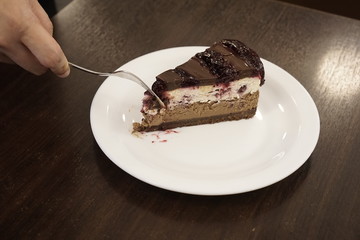 piece of chocolate cake on a plate