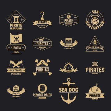 Pirate logo icons set. Simple illustration of 16 pirate logo vector icons for web