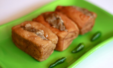 Tahu bakso or tofu and meatball. Indonesian street food. 
