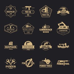 Electric tools logo icons set. Simple illustration of 16 electric tools logo vector icons for web