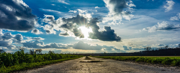 sky, clouds, feld, weg
