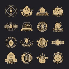 Smiling fruit logo icons set. Simple illustration of 16 smiling fruit logo vector icons for web