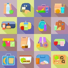 Lunchbox icon set. Flat set of lunchbox vector icons for web design