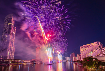New Year Fireworks Countdown in Bangkok of Thailand