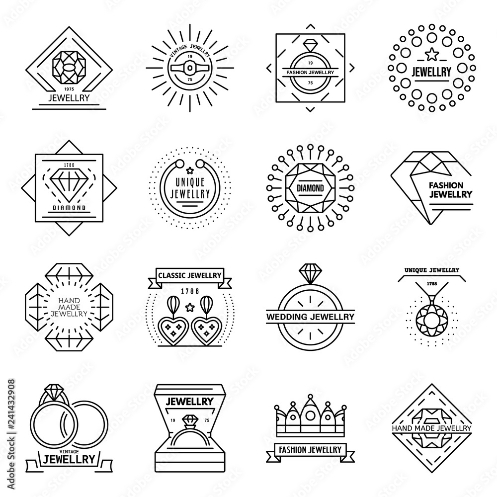 Wall mural jewellery icon set. outline set of jewellery vector icons for web design isolated on white backgroun