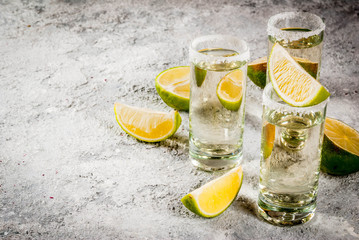 Tequila shots with lime and salt