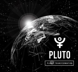Pluto, the planet responsible in astrology for the transformation, rebirth, the collective energy of the masses. Vector illustration
