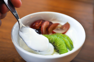 yogurt with kiwi fruit and grape