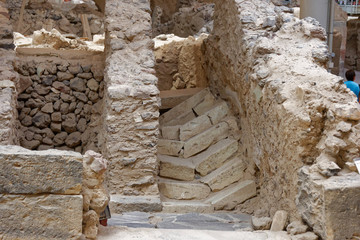 Site archéologique d’Akrotiri, Fouilles, Santorin, Cyclades,Grèce 