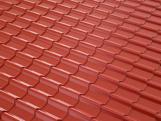 Obraz premium Red metal roof tiles in daylight. 3d illustration.
