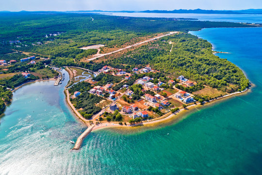 Zaton beach and cap Punta Skala aerial view