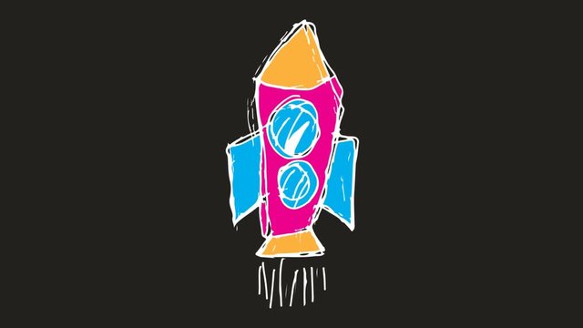 hand drawing black screen with theme of rocket