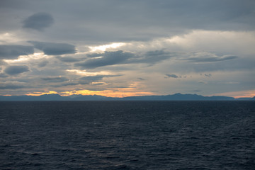 The Ibiza sunset from the sea in the Mediterranean