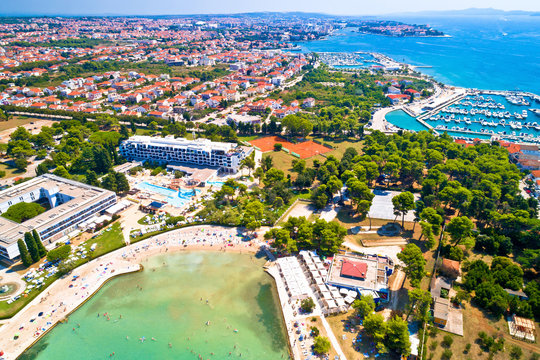 Borik bay and town of Zadar aerial view
