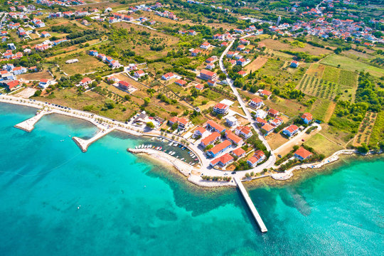 Zaton emerald beach and harbor aerial view