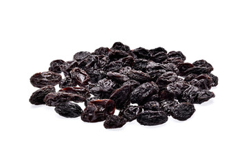 black raisins isolated on white background