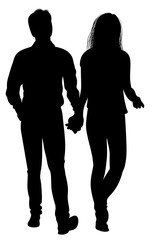 Silhouette of guy and girl going hand in hand