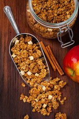 Scoop Full of Organic Apple Cinnamon Granola. Selective focus.