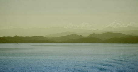 Fototapeta na wymiar Beautiful sea landscape. View of the mountains from water. Crete, Greece.