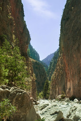 Samaria Gorge between Agia Roumeli and Omalos (Crete, Greece). Grand Canyon near Hania.