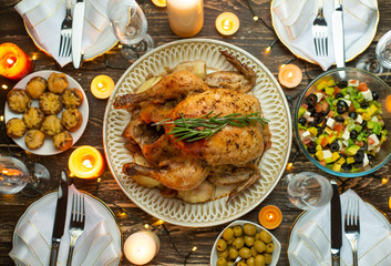 holiday dinner romance, valentine's day, top view, background.Flat-lay