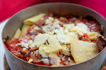 tasty pasta Italian meat sauce pasta on the table