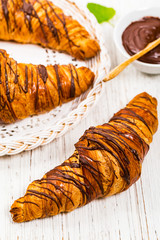 Chocolate Croissants for Breakfast. Selective focus.