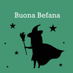 Happy Epiphany (Epiphany is a Christian festival) with Italian Lettering Quote Buona Befana.