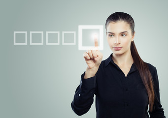 Smart businesswoman pointing on blue background