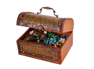 vintage jewelry box on white background