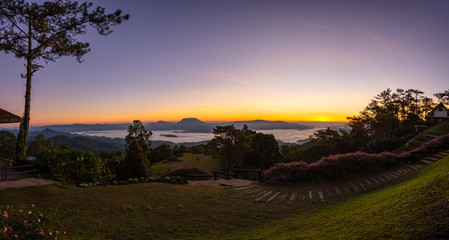 Panorama of Viewpoint at Huai Nam Dang national park in the morning, Chiang mai, Thailand. Nobody