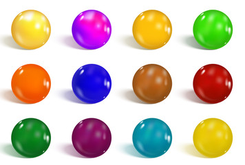 Collection of colorful glossy spheres isolated on white. Realist