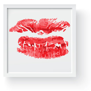 Lipstick kiss print. Female sexy red lips. Sexy lips makeup, kis
