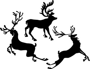 fantasy deer black three silhouettes isolated on white
