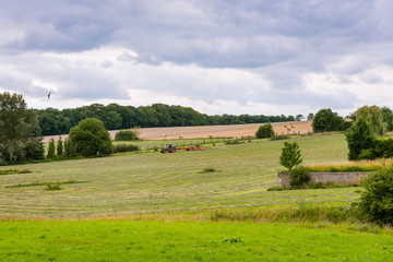 Heu wird in einem Stapel gesammelt 