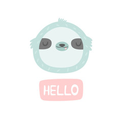 Hand drawn smiling sloth. Vector character.