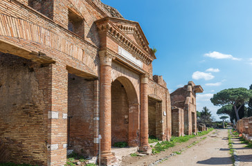 Roman ancient ruins in Ostia Antica near Rome