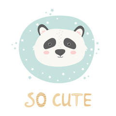 Panda hand drawn face. Vector character.