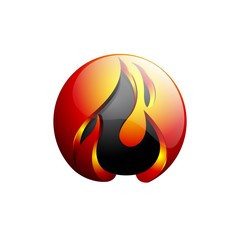 Concept abstract design flame fire ball logo template in orange and gray - Vector