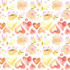Watercolor drawings for Valentine's Day, seamless pattern