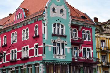 Colorful Houses at Union Square. Timisoara, Romania