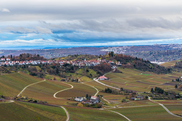 Germany, Pretty little town of stuttgart rotenberg on top of vineyards