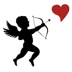 Fototapeta premium Silhouette-Cupid Shooting an Arrow at a Heart