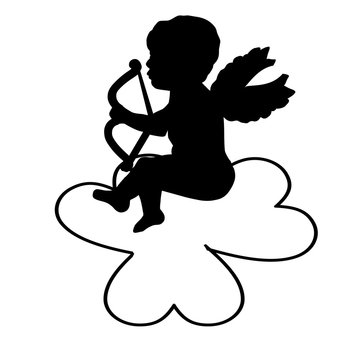 Silhouette-Cupid Sitting on a Cloud
