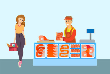 Supermarket Butcher Department and Client Vector